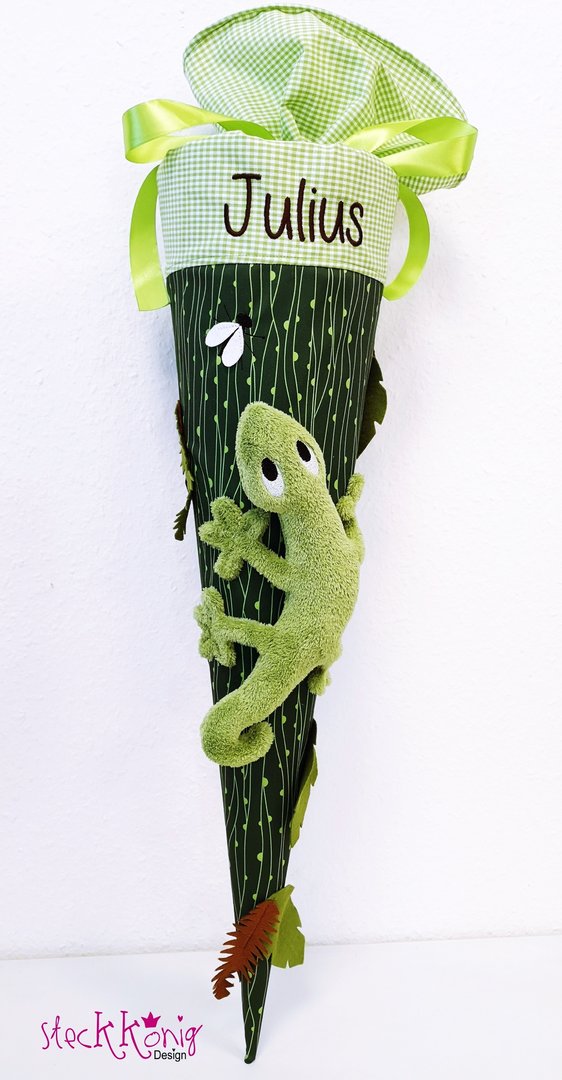 Schultüte / Zuckertüte "Gecko auf Baum" grün